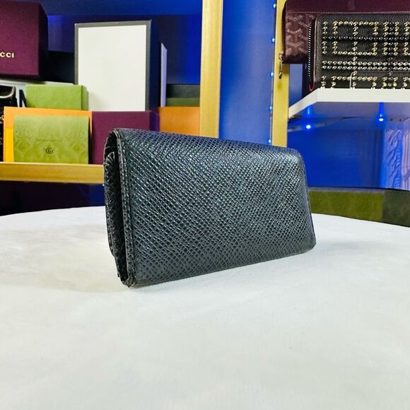 LOUIS VUITTON Gray Black Leather Tri-fold Key Holder Case Wallet - Picture 2 of 10